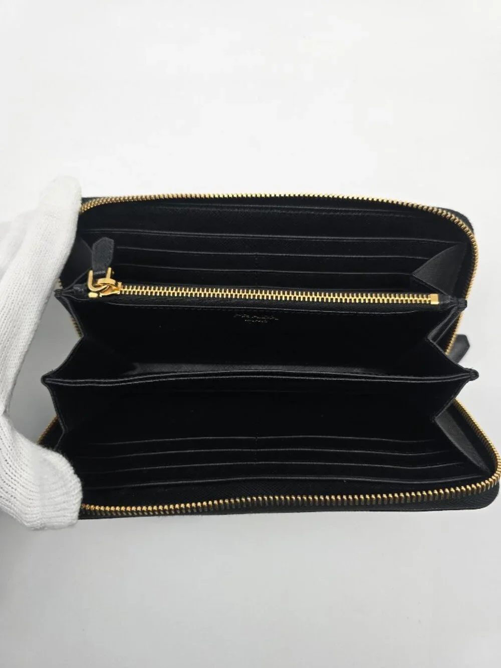 Authentic Prada Black Saffiano Leather Zip-Around Wallet